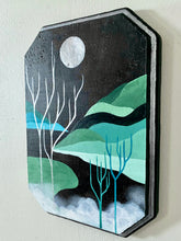 Load image into Gallery viewer, Side view of frozen landscape original acrylic on wood plaque
